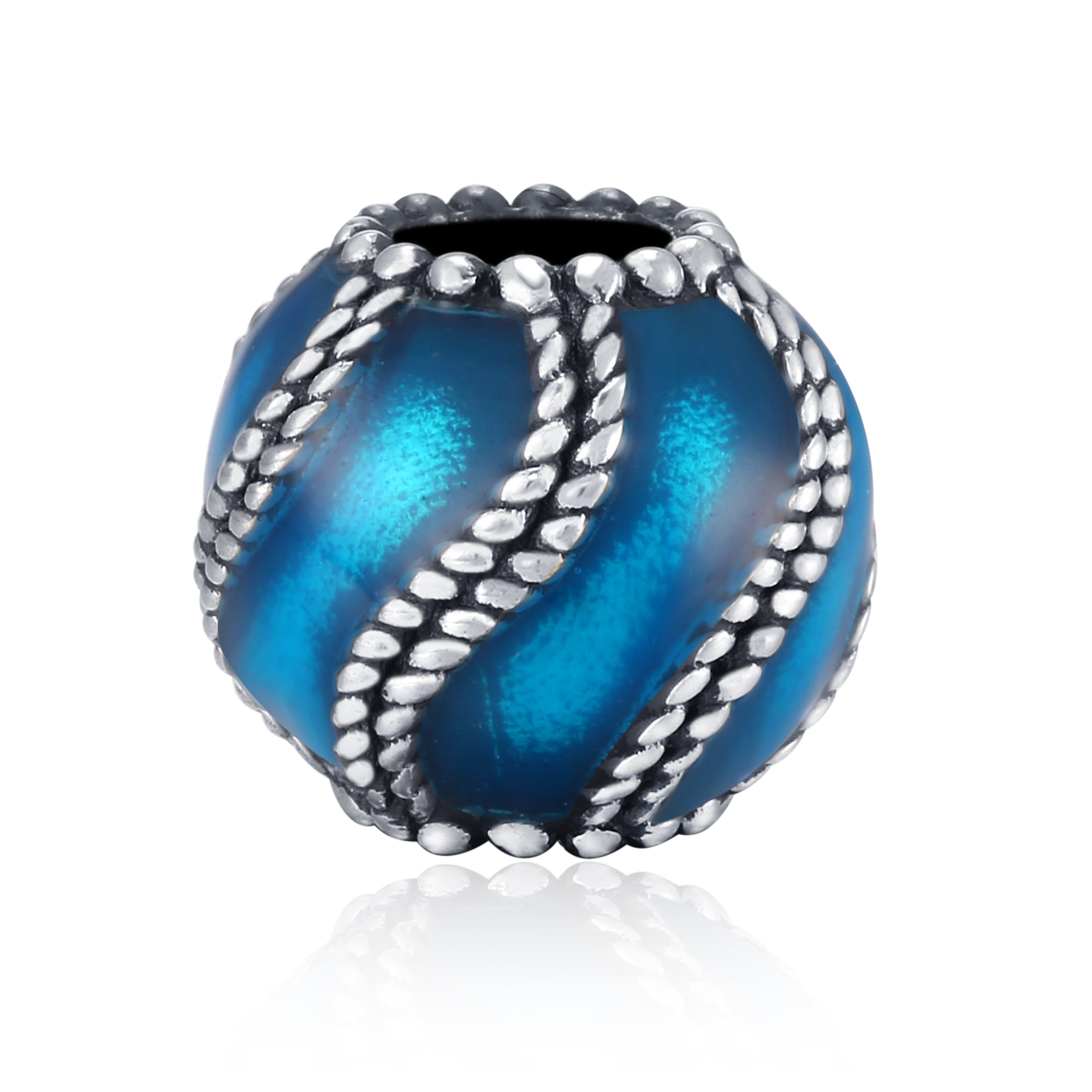 Blue Swirls Charm Galaxy Blue Ball Beads Decorated Silver Charms