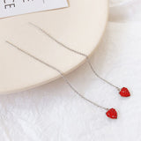 925 Sterling Silver Cute Love Heart Ear Threader Dangle Earrings