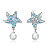 Ocean Blue Starfish with Pearl Stud Earrings