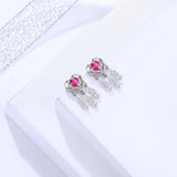 S925 sterling silver dream catcher earrings girls love diamond red heart tassel earrings