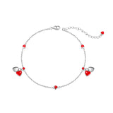 S925 Sterling Silver Little Red Heart Love Anklet