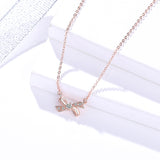 S925 sterling silver sweet bow pendant necklace female Korean version rose gold plated white fashion clavicle chain