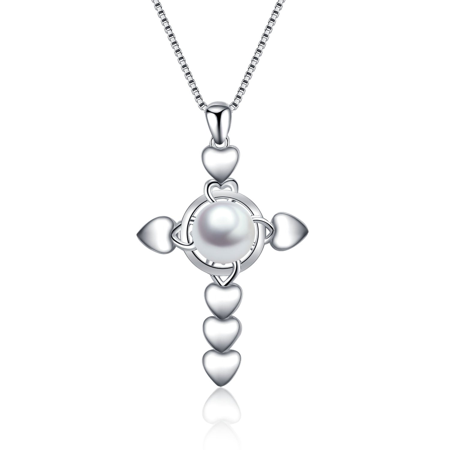 Pearl Heart Cross Necklace Many Loving Heart Pearl Jewelry Silver Necklace