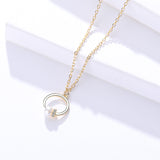 S925 sterling silver jewelry geometric circle pendant inlaid pearl necklace girl clavicle chain