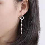 S925 sterling silver jewelry micro-set hollow love long earrings goddess temperament fringed pearl earrings