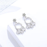 s925 sterling silver earrings female temperament hollow circle five star earrings