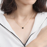 S925 sterling silver jewelry female simple wild black agate item cute cartoon cat ear necklace