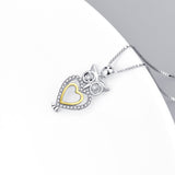Owl Yellow Heart Necklace Animal Cubic Zirconia Silver Jewelry