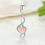 925 Sterling Silver Pink Heart Dangles Charms Music Note Charms fit Bracelets Women Fashion  Jewelry