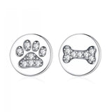 Cute animal paw earrings dog love bone zircon Stud Earrings