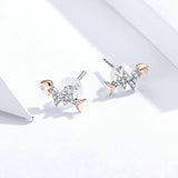 Authentic 925 Sterling Silver Rose Gold Color Fish Bone Stud Earrings For Women Ear Pins Gifts