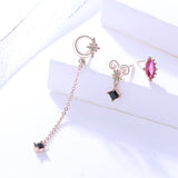 S925 sterling silver Korean Dongdaemun same female earrings super fairy jewelry moon red lips combination earrings show thin face