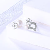 s925 Sterling silver jewelry Sweet with diamond i do asymmetrical bead earrings