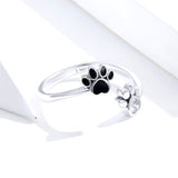 S925 sterling silver cute pet imprint ring zirconia ring animal paw print zircon ring