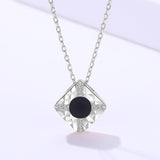 S925 sterling silver jewelry female Korean version of the atmospheric geometric necklace black agate square clavicle chain
