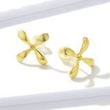 925 Sterling Silver Gold Color Flower Petals Stud Earrings for Women Fashion Jewelry Bijoux New Design