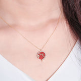 S925 Sterling Silver Chinese Style Zodiac Mouse Necklace Red Agate Clavicle Chain