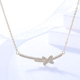 S925 sterling silver jewelry female Korean version of the original bow necklace short micro-inlaid zircon cross-clavicle chain
