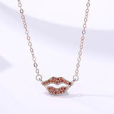 S925 sterling silver jewelry female Korean version of the wild flame red lips necklace full of diamonds kissing the clavicle chain