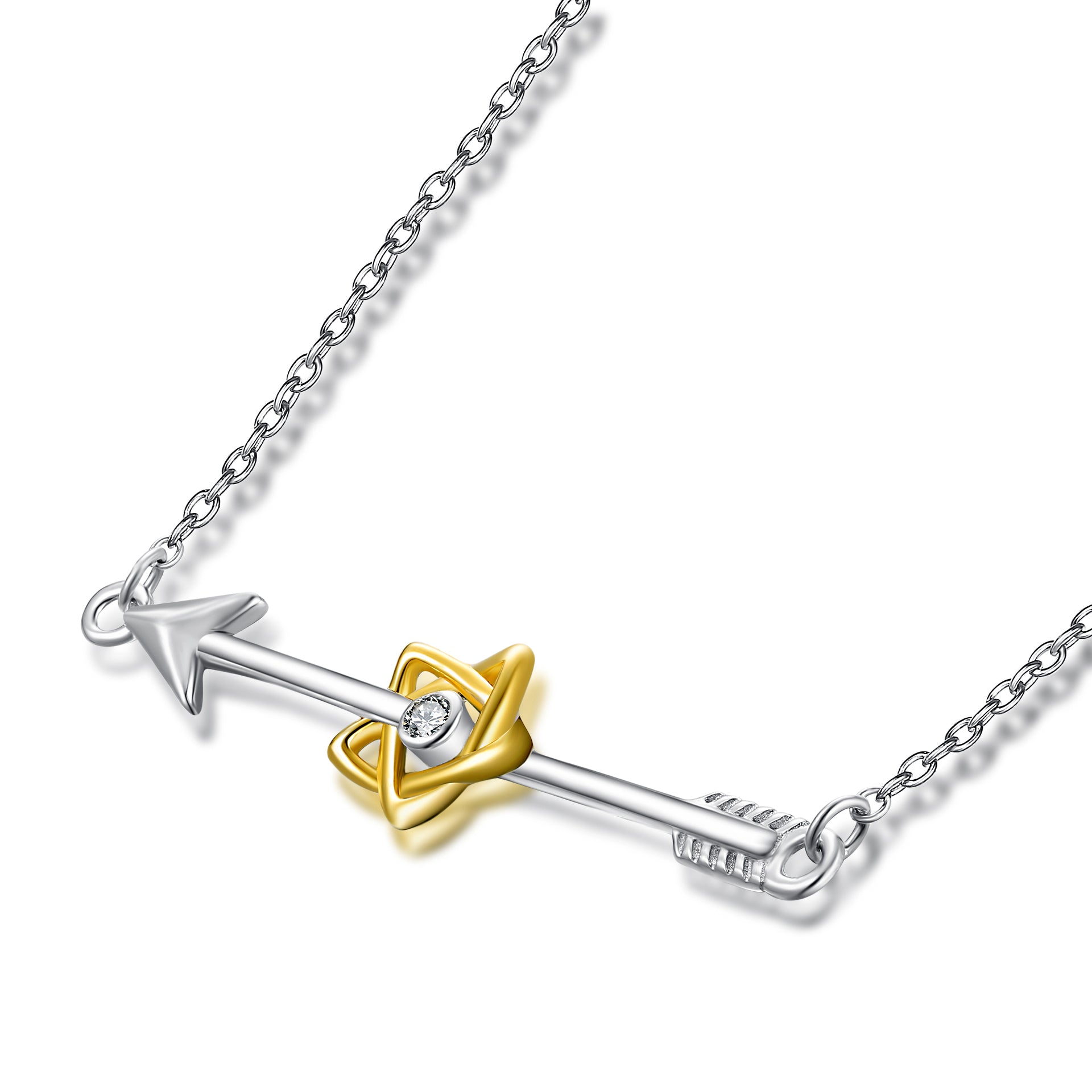 Five Point Star Hollow And Arrow Pendant Necklace With A Cute Cubic Zircon
