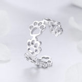 S925 Sterling Silver Cute Pet Claw Mark Ring White Gold Plated Ring
