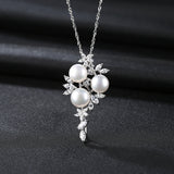 S925 Sterling silver flower leaf freshwater pearl cubic zircon pendants temperament necklace