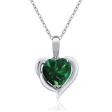 1.52 Ct Heart Shape Green Simulated Emerald cubic zirconia 925 Sterling Silver Pendant