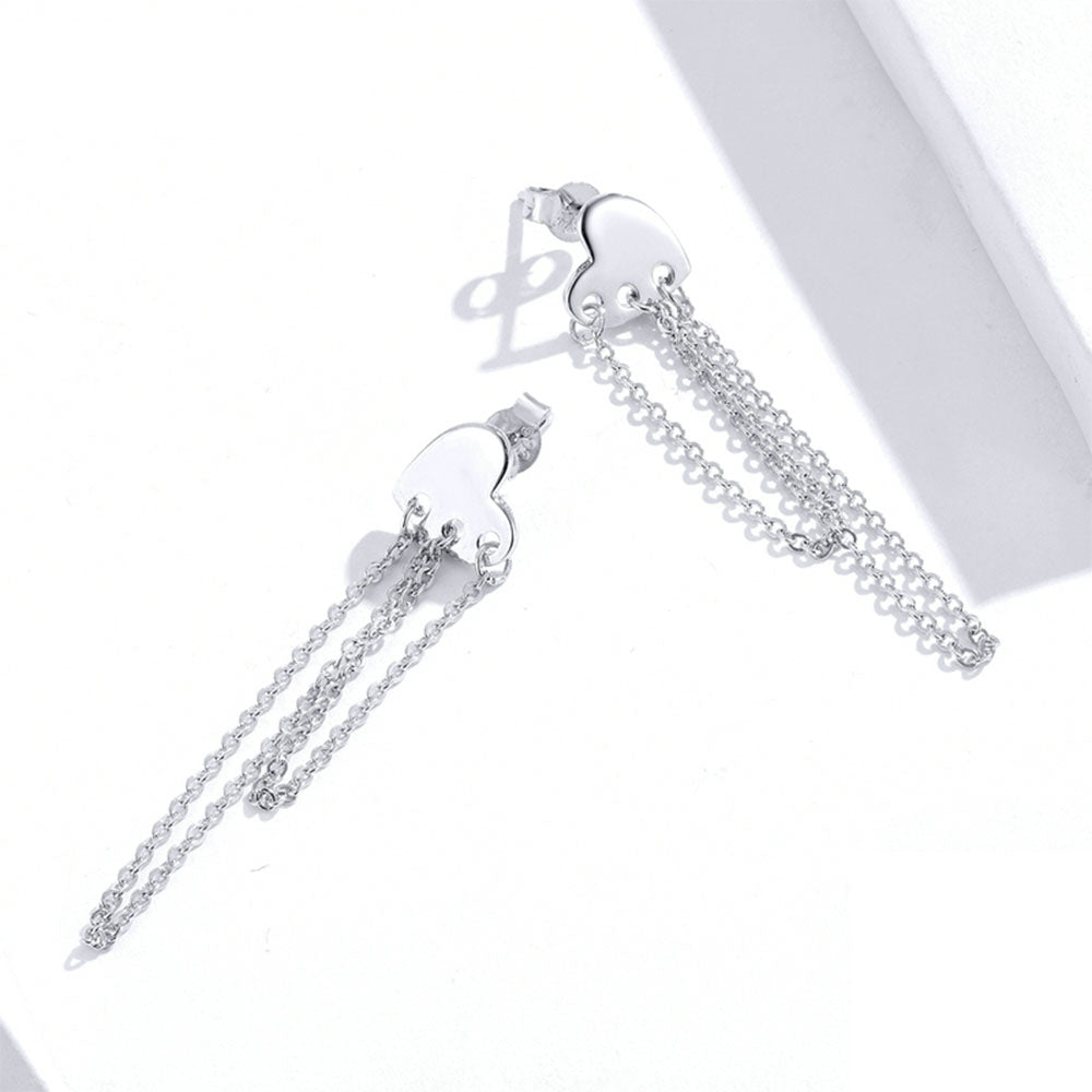 925 Sterling Silver Exquisite Heart Long Chain Tassel Dangle Earrings Precious Jewelry For Women