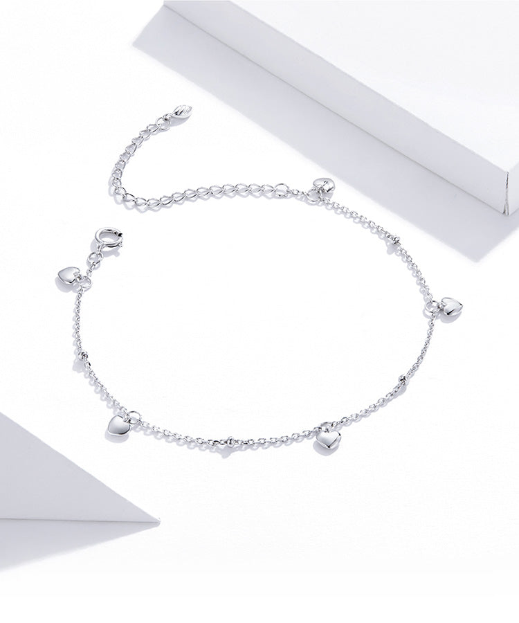 925 Sterling Silver Heart Charm Chain Bracelet Fashion Jewelry For Wom