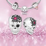 925 Silver Halloween Jewelry Charm for Women(Spider Web Skull)