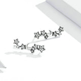 925 Sterling Silver Beautiful Stars and Moon Stud Earrings Precious Jewelry For Women