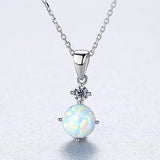 Round Opal cubic Zircon Pendant Sterling Silver Necklace for women