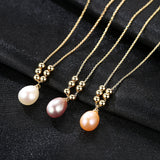 Round beads yellow gold plated design freshwater pearl pendant S925 sterling silver necklace