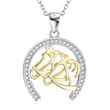 Double Gold Horses And Cz Circle 925 Sterling Silver For Wholesale