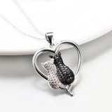 Two Cat And Heart Pendant Necklace With CZ New Design 925 Sterling Silver