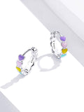925 Sterling Silver Colorful Heart Charm Hoop Earrings Precious Jewelry For Women