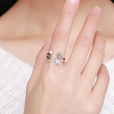 S925 sterling silver daisy flower ring oxidized zircon shell bead ring