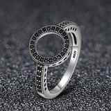 S925 sterling silver circle ring oxidized zircon ring