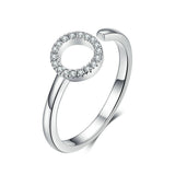 925 Sterling Silver Geometric Round Simple Adjustable Finger Rings for Women Fashion Jewelry
