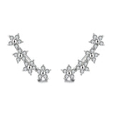 925 Sterling Silver Cubic Zirconia Snowflake Flower Ear Sweep Cuff Hook Earrings Clear