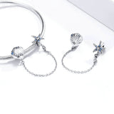 925 Sterling Silver Beautiful Starfish and Shell Safety Chain Precious Jewelry For Women Fit DIY Bracelet