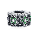 Green Cubic Zirconia Four-leaf Clover Oxidized Silver Flower Beads