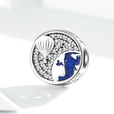 Air Balloon Blue Enamel Charm 925  Silver Original Bracelet & Bangle Jewelry  Round Metal BeadsCharms  for Women