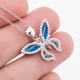 Silver Butterfly Shaped Pendant Necklace With CZ Unique Design Sterling