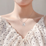 Love Butterfly Necklace Heart Shape Round Pearl Silver Necklace