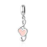 Silver Pink Heart Dangles Charms