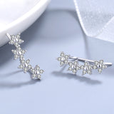 925 Sterling Silver Cubic Zirconia Snowflake Flower Ear Sweep Cuff Hook Earrings Clear