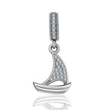 Sailboat Zircon Beads Charm Sterling Silver Bracelet Beads Pendant Jewelry Accessories