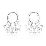 Silver Round Circle Shimmering Star Exquisite Hoop Earrings