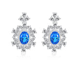 Oval Blue Sapphire Color CZ Pave Bridal Dangle Earrings 925 Sterling Silver CZ Jewelry